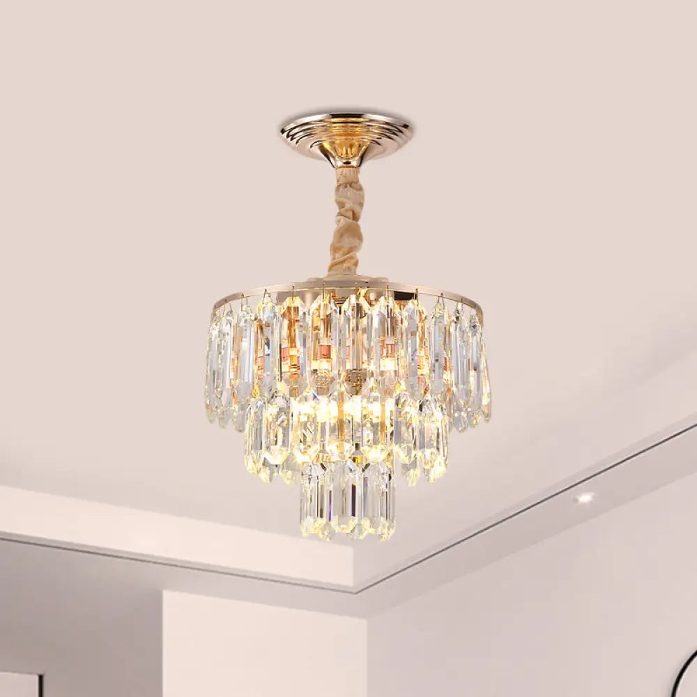 Modern Gold 3-Tier Crystal Rod Drop Lamp - 2-Light Foyer Ceiling Chandelier / A