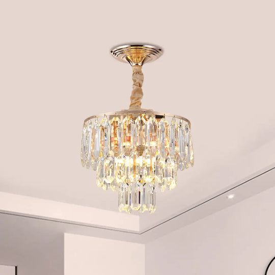 Modern Gold 3-Tier Crystal Rod Drop Lamp - 2-Light Foyer Ceiling Chandelier / A