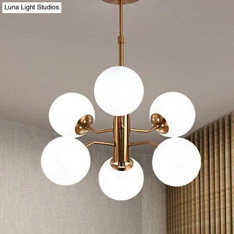 Modern Gold Ball Pendant Chandelier- White Glass Led Hanging Lamp With Sputnik Design