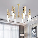 Modern Gold Bamboo Chandelier With Sputnik Design - 12 Head Metal Hanging Lamp