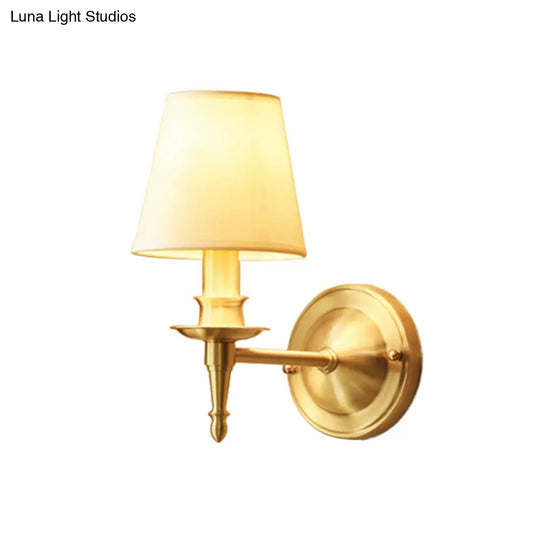 Modern Gold Bedroom Wall Sconce With Fabric Shade - Single-Bulb Light