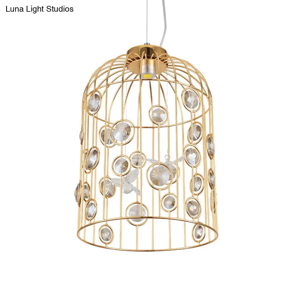 Modern Gold Bird Cage Pendant Light With 4 Bulbs For Dining Room