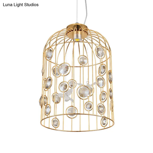 Modern Gold Bird Cage Pendant Light With 4 Bulbs For Dining Room