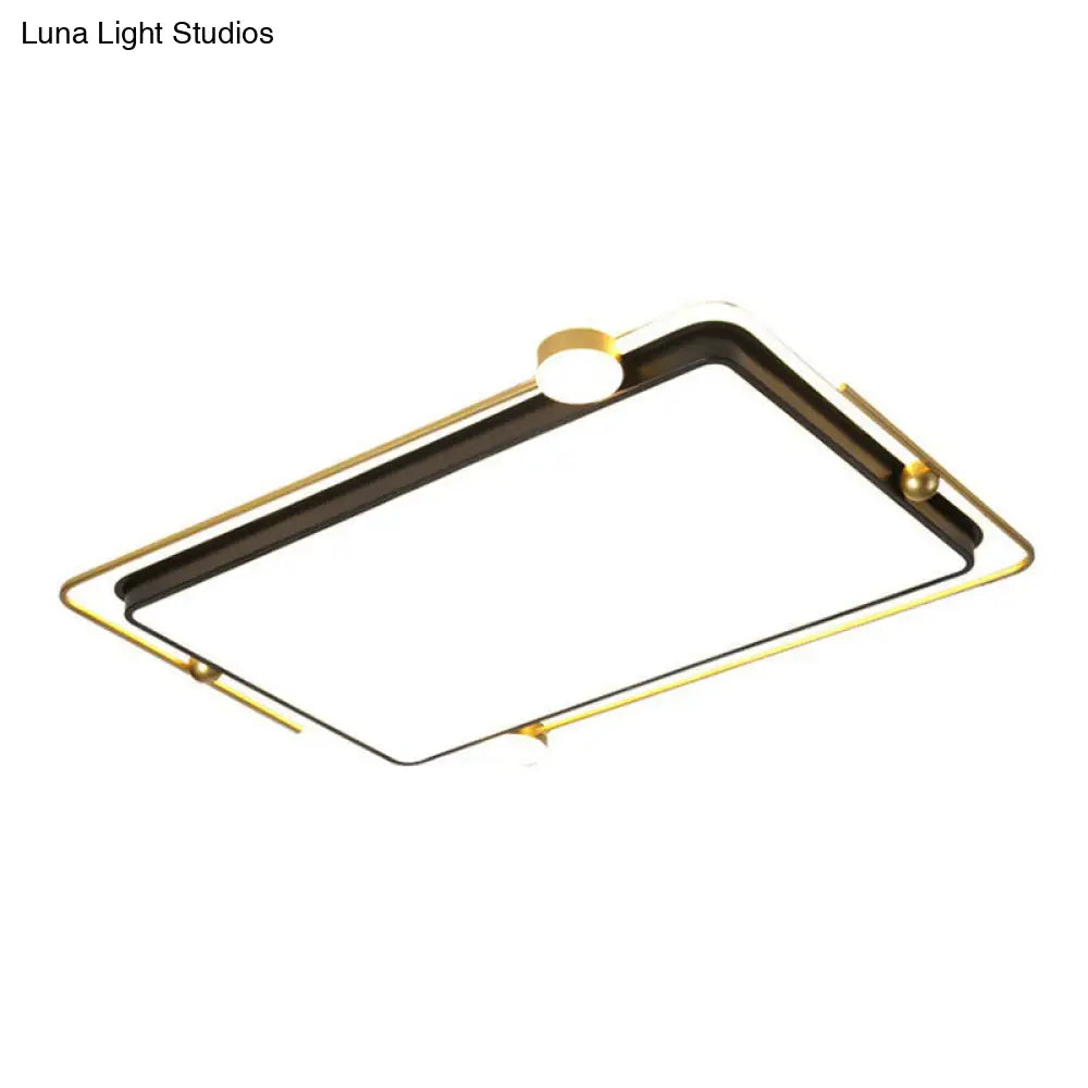 Modern Gold-Black Geometric Flush Ceiling Light: Led Mount Fixture For Contemporary Metal Bedroom