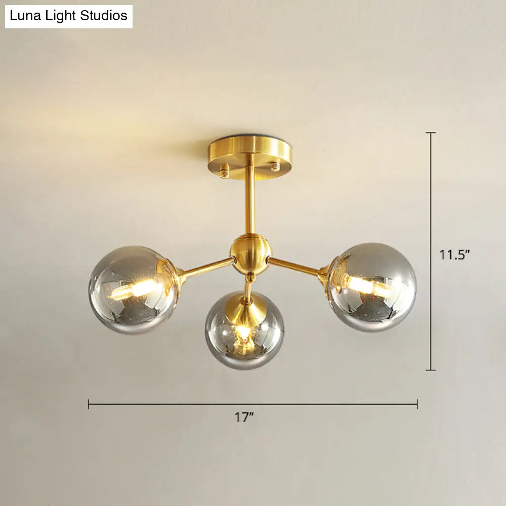 Modern Gold Branch Glass Ceiling Light 3 / Smoke Gray