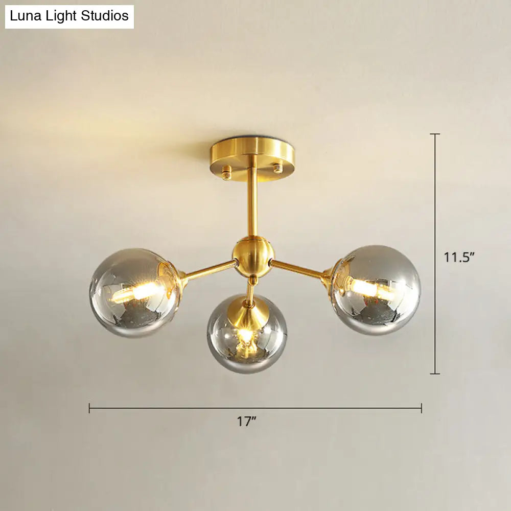 Modern Gold Branch Glass Ceiling Light 3 / Smoke Gray