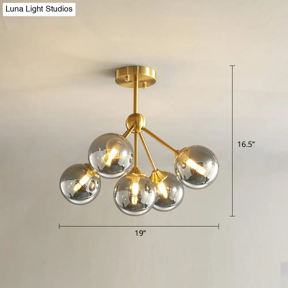 Modern Gold Branch Glass Ceiling Light 5 / Smoke Gray