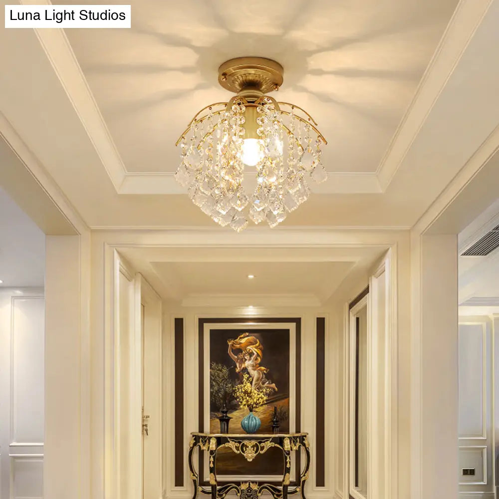Modern Gold Branching Ceiling Lighting With Crystal Strand - Semi Flush Mount For Aisle