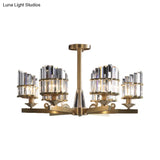 Modern Gold Chandelier With Crystal Block Shades And Radial Pendant Lights - 3/6 Bulbs