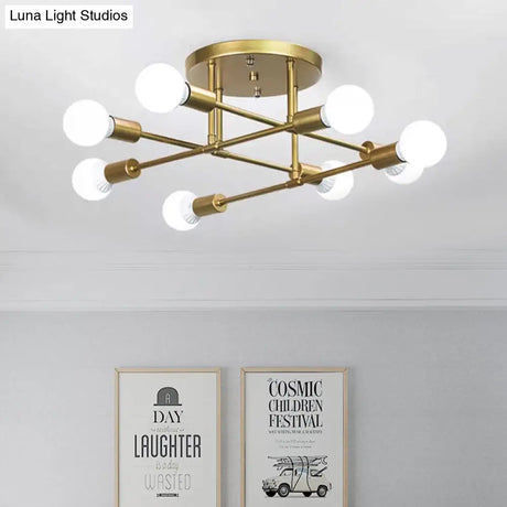 Modern Gold Crossed Lines Semi Flush Light Fixture With 6/8 Heads - Ceiling Mounted For Living Room