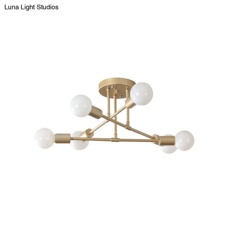 Modern Gold Crossed Lines Semi Flush Light Fixture With 6/8 Heads - Ceiling Mounted For Living Room