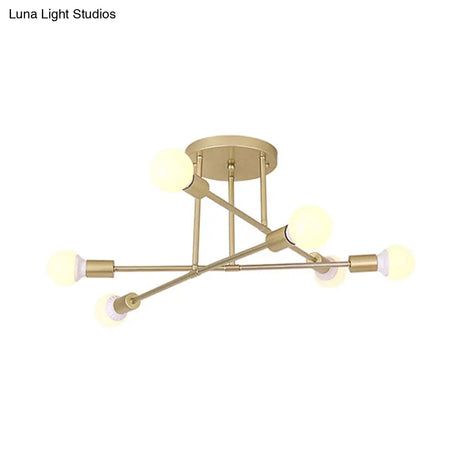 Modern Gold Crossed Lines Semi Flush Light Fixture With 6/8 Heads - Ceiling Mounted For Living Room