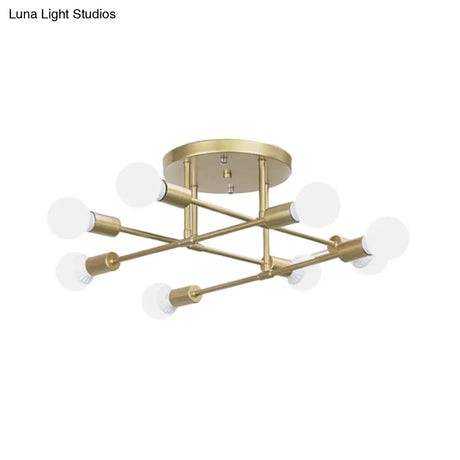 Modern Gold Crossed Lines Semi Flush Light Fixture With 6/8 Heads - Ceiling Mounted For Living Room