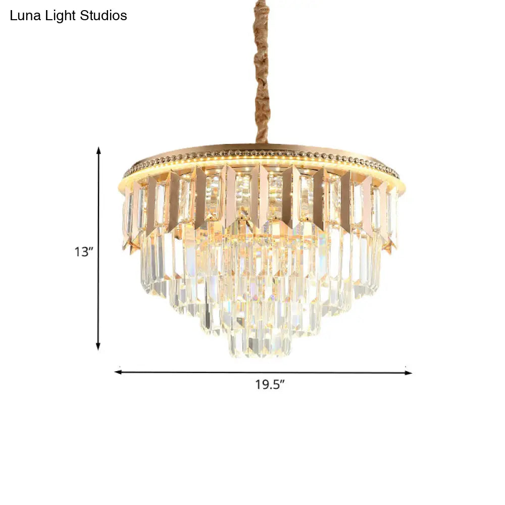 Modern Gold Crystal 5-Tier Round Chandelier - Led Ceiling Pendant Light For Dining Room