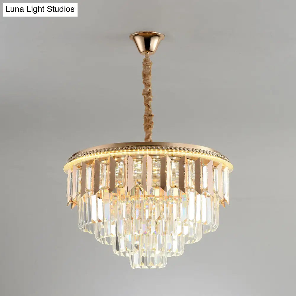 Modern Gold Crystal 5-Tier Round Chandelier - Led Ceiling Pendant Light For Dining Room