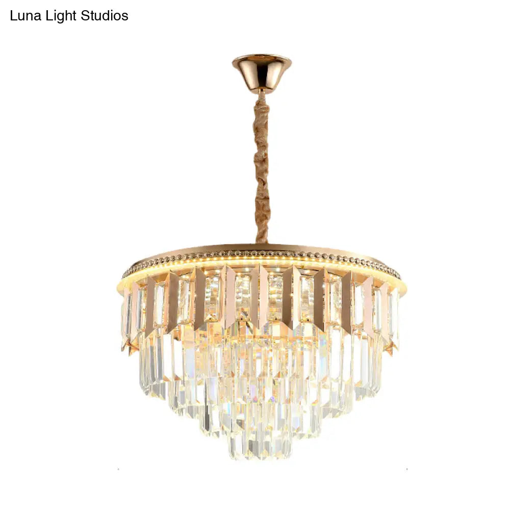 Modern Gold Crystal 5-Tier Round Chandelier - Led Ceiling Pendant Light For Dining Room