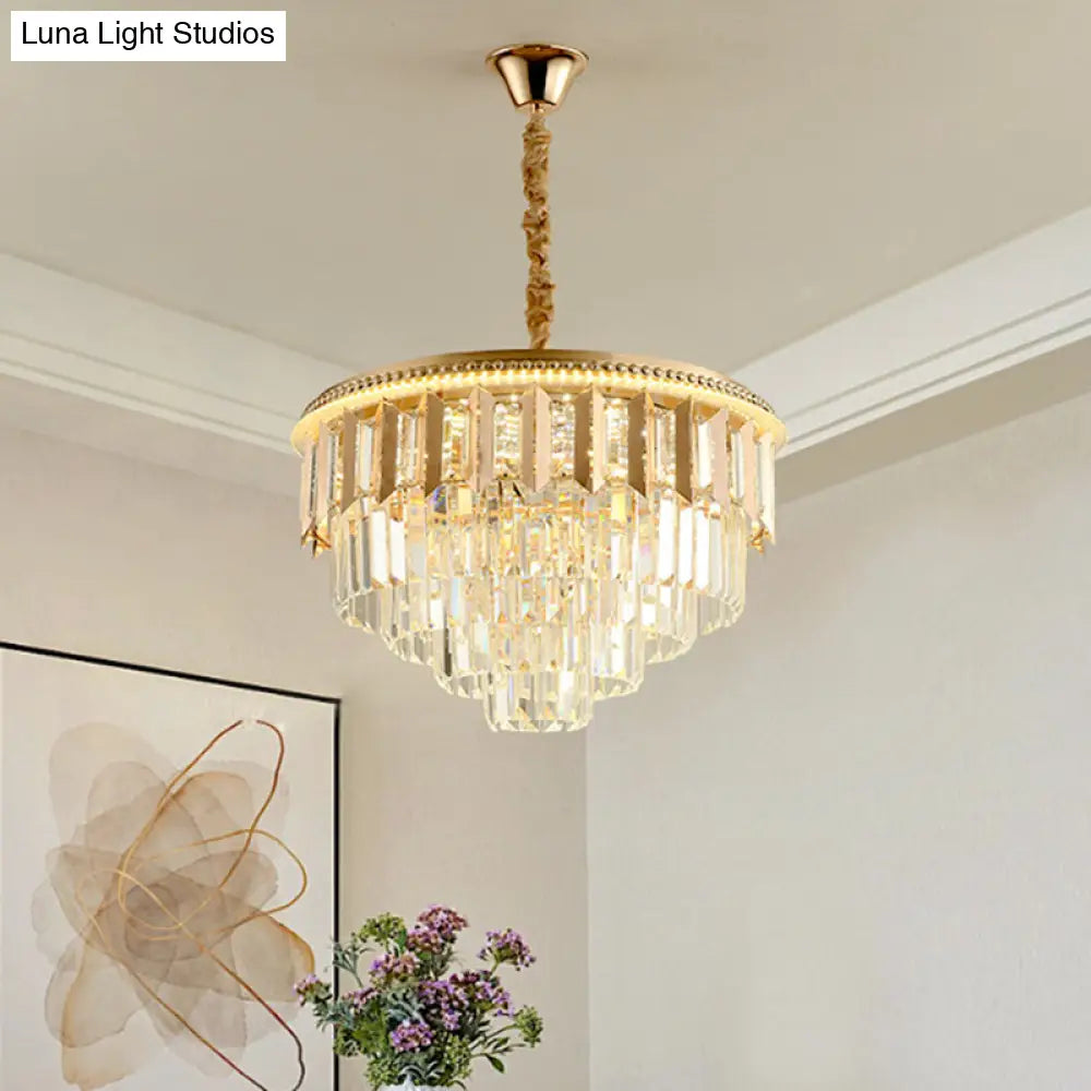 Modern Gold Crystal 5-Tier Round Chandelier - Led Ceiling Pendant Light For Dining Room