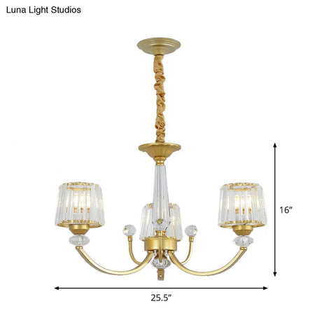 Modern Gold Crystal Block Chandelier - Barrel Design With 3/6 Lights Dining Room Lighting