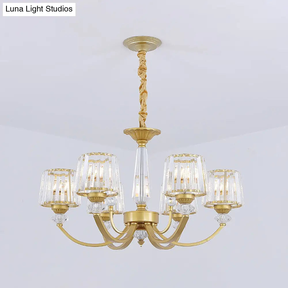 Modern Gold Crystal Block Chandelier - Barrel Dining Room Lighting 3/6 Suspended Pendant Lights