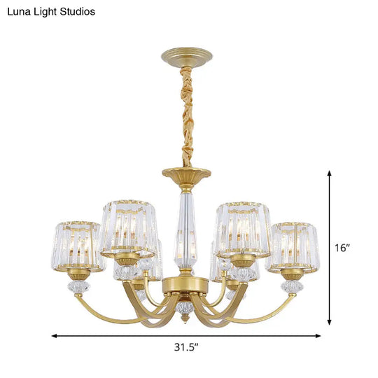 Modern Gold Crystal Block Chandelier - Barrel Dining Room Lighting 3/6 Suspended Pendant Lights
