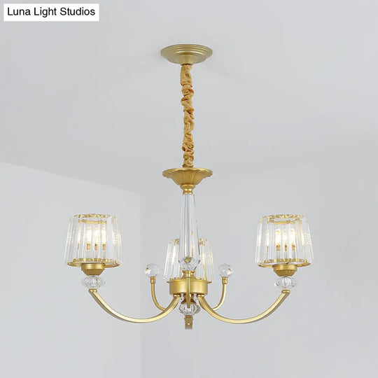 Modern Gold Crystal Block Chandelier - Barrel Dining Room Lighting 3/6 Suspended Pendant Lights