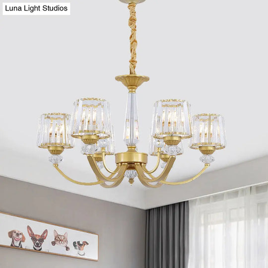 Modern Gold Crystal Block Chandelier - Barrel Dining Room Lighting 3/6 Suspended Pendant Lights 6 /