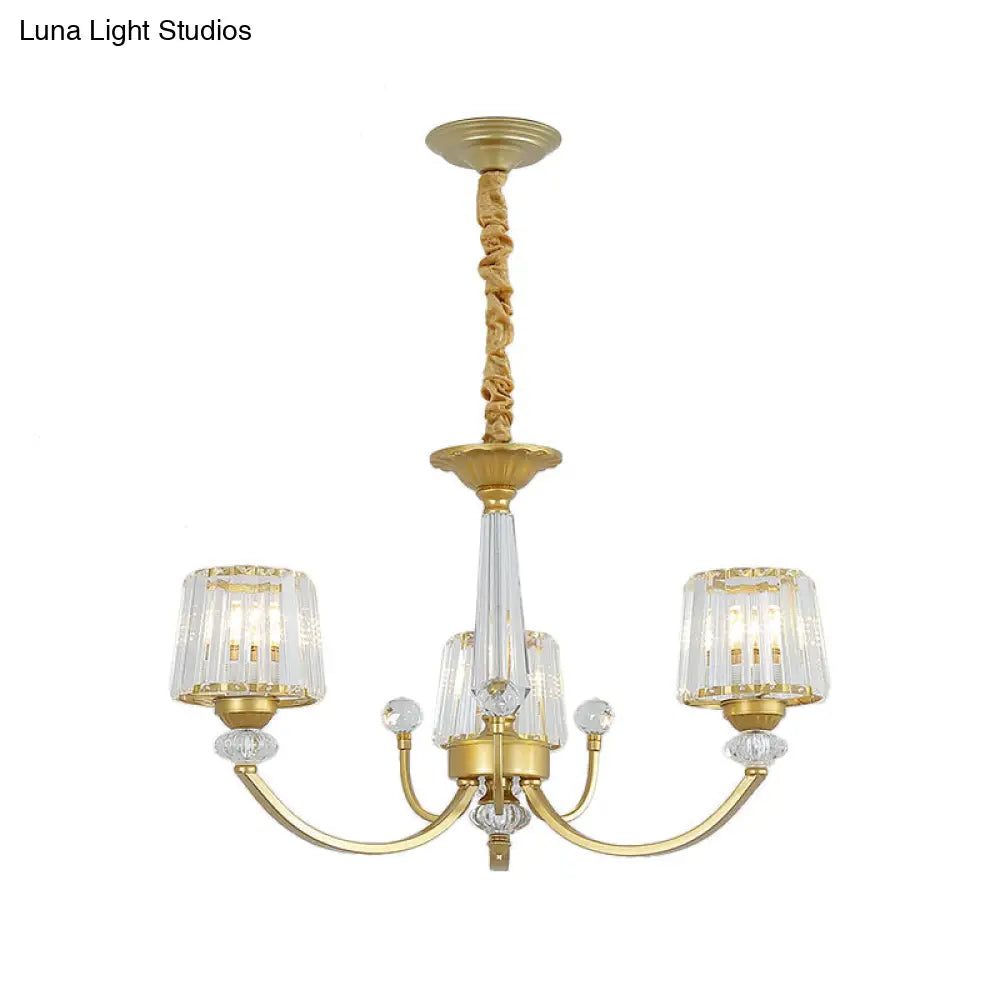 Modern Gold Crystal Block Chandelier - Barrel Design With 3/6 Lights Dining Room Lighting