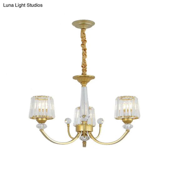 Modern Gold Crystal Block Chandelier - Barrel Design With 3/6 Lights Dining Room Lighting