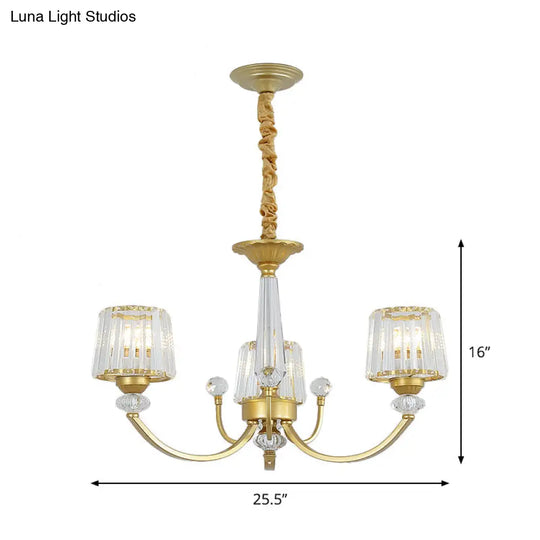 Modern Gold Crystal Block Chandelier - Barrel Design With 3/6 Lights Dining Room Lighting