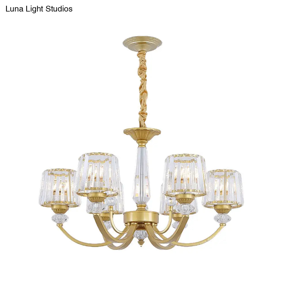 Modern Gold Crystal Block Chandelier - Barrel Design With 3/6 Lights Dining Room Lighting
