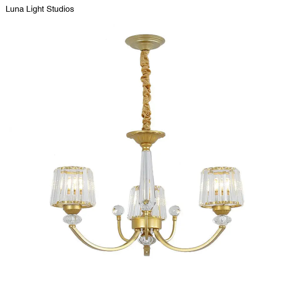 Modern Gold Crystal Block Chandelier - Barrel Dining Room Lighting 3/6 Suspended Pendant Lights