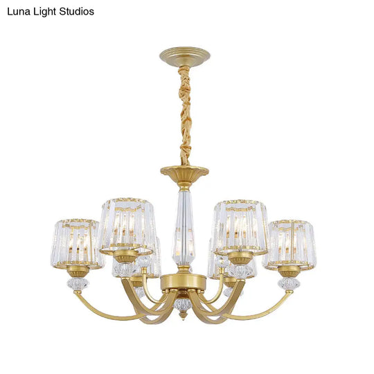 Modern Gold Crystal Block Chandelier - Barrel Dining Room Lighting 3/6 Suspended Pendant Lights