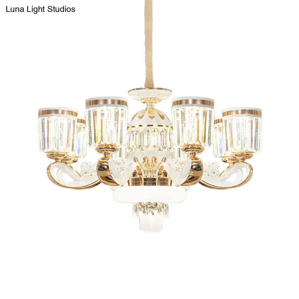 Modern Crystal Block Bell Chandelier With Gold Finish - 6/8 Heads