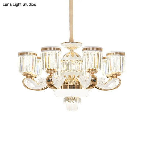 Modern Gold Crystal Block Pendant Chandelier - 6/8-Head Bell Design