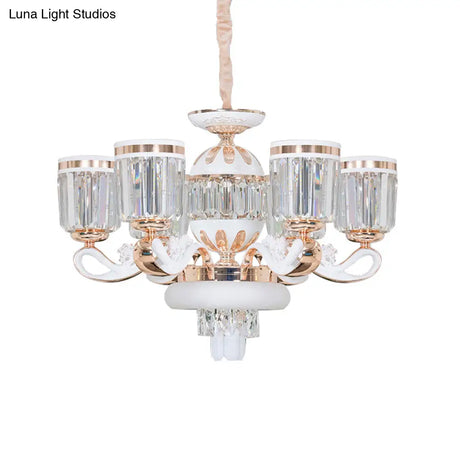 Modern Gold Crystal Block Pendant Chandelier - 6/8-Head Bell Design