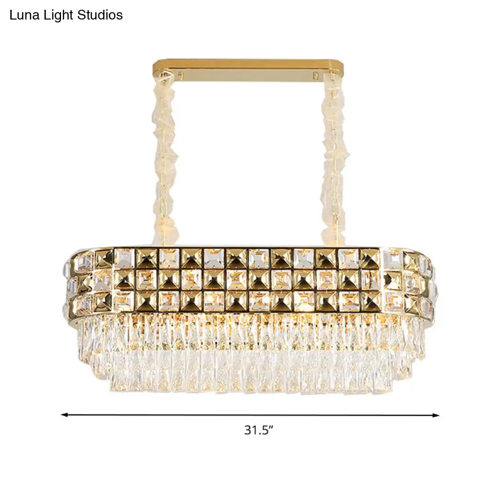 Modern Gold Crystal Chandelier - 10 Head Oval Suspension Light Fixture