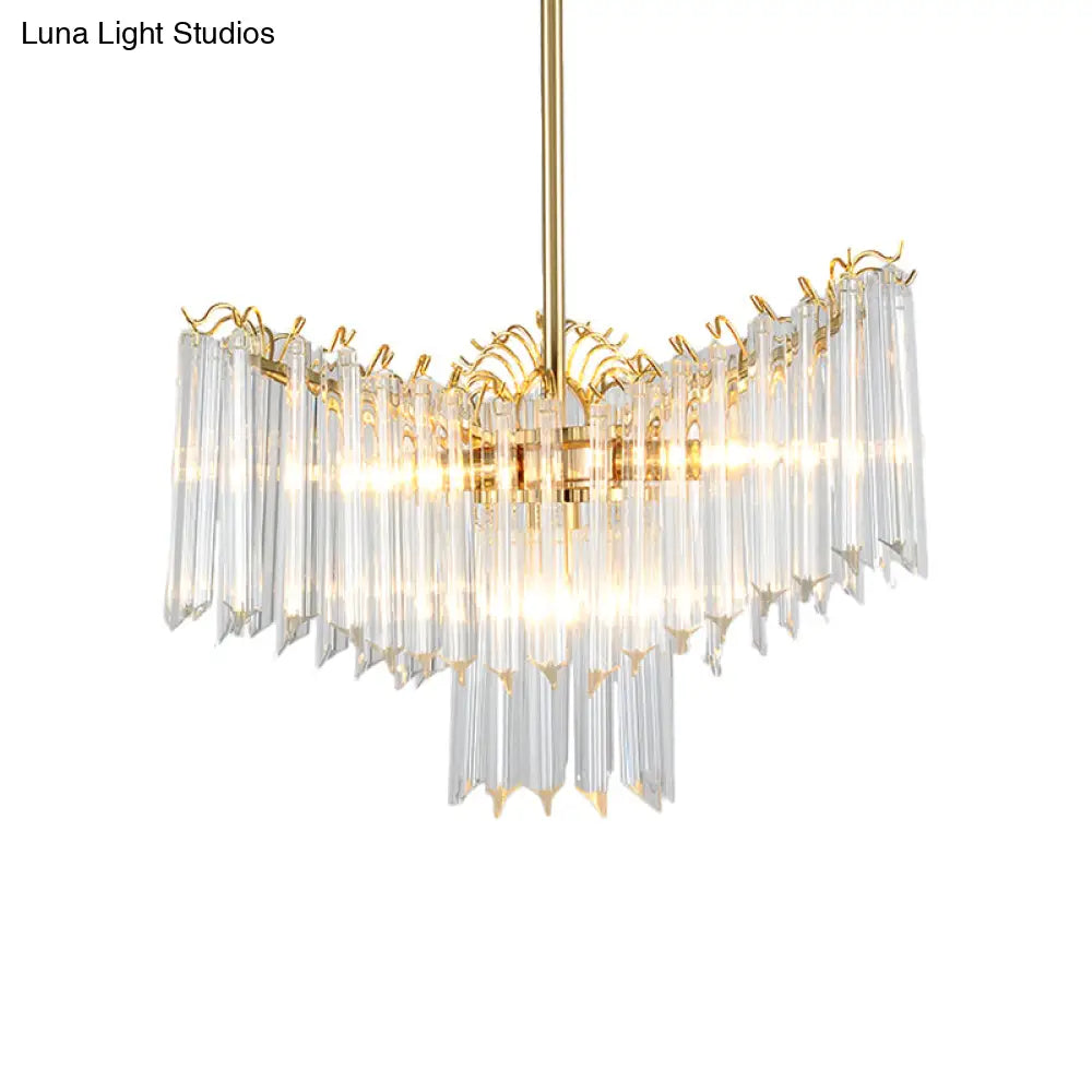 Modern Gold Crystal Chandelier Lamp - 3 Heads Suspension Light For Dining Room