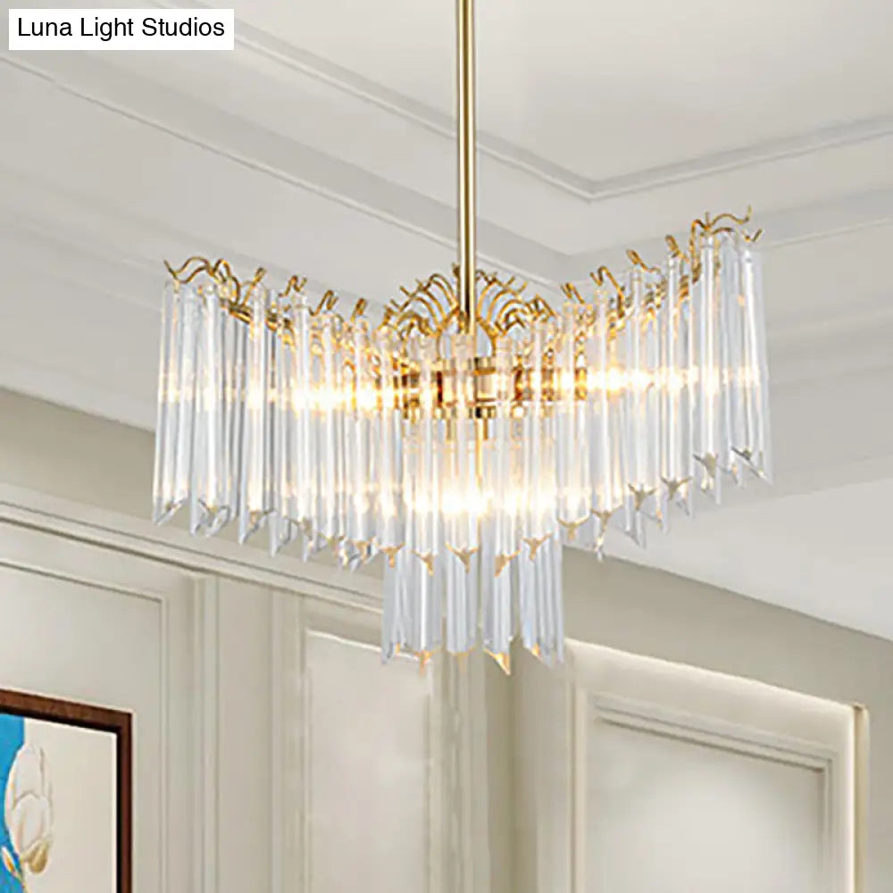 Modern Gold Crystal Chandelier Lamp - 3 Heads Suspension Light For Dining Room