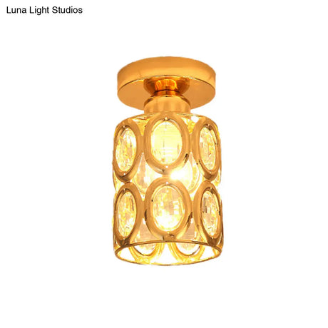Modern Gold Crystal Flush Light For Corridors - Recessed 1 - Light Mount