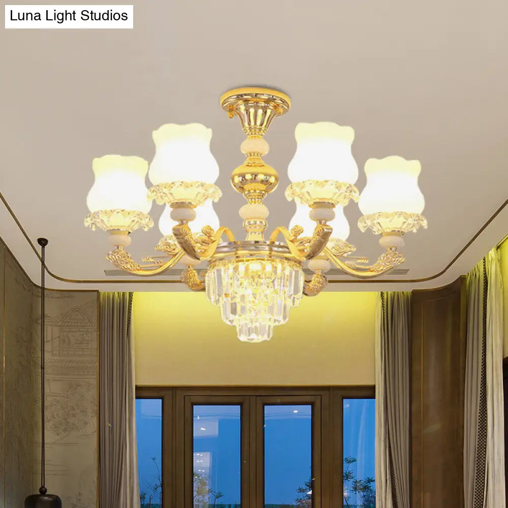Modern Gold Crystal Glass Flower Ceiling Flush Light For Bedroom (3/6 Lights)