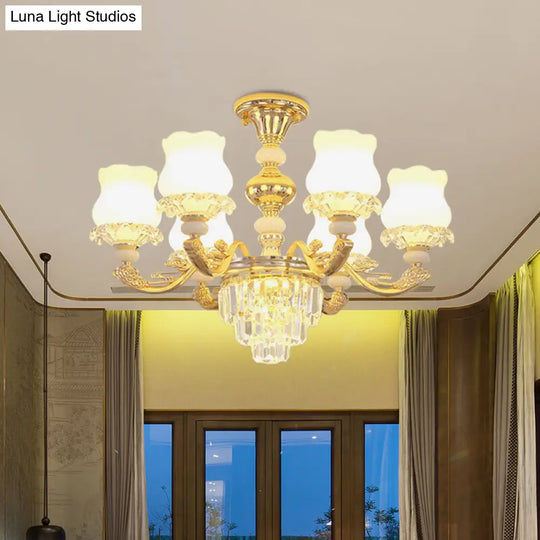 Modern Gold Crystal Glass Flower Ceiling Flush Light For Bedroom (3/6 Lights)