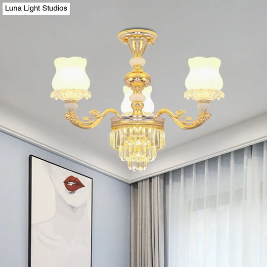 Modern Gold Crystal Glass Flower Ceiling Flush Light For Bedroom (3/6 Lights) 3 /