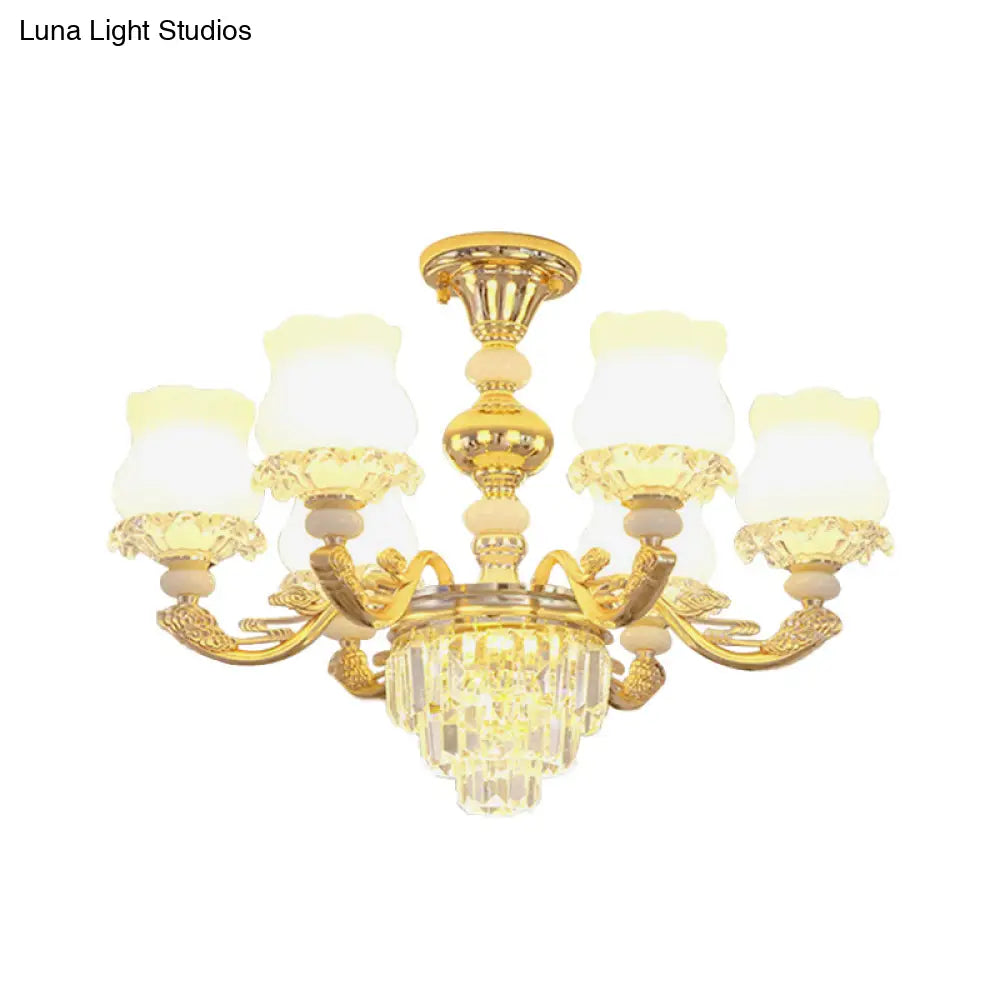 Modern Gold Crystal Glass Flower Ceiling Flush Light For Bedroom (3/6 Lights)