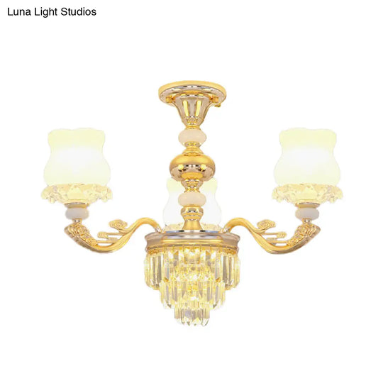 Modern Gold Crystal Glass Flower Ceiling Flush Light For Bedroom (3/6 Lights)