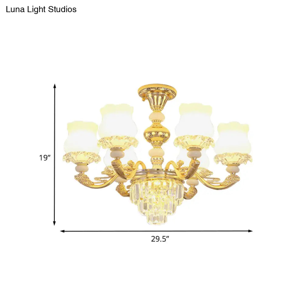 Modern Gold Crystal Glass Flower Ceiling Flush Light For Bedroom (3/6 Lights)