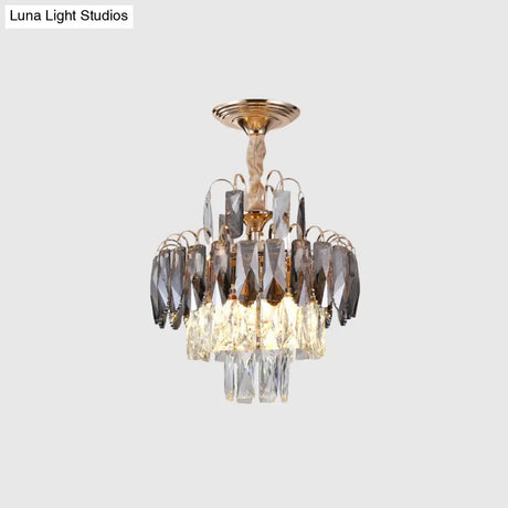 Modern Gold Crystal Leaf Chandelier - 3-Head Balcony Ceiling Lamp