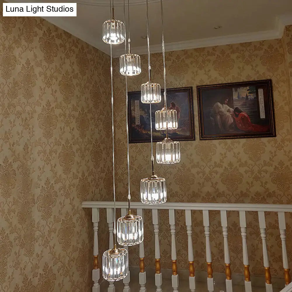 Modern Gold Ceiling Light With Crystal Mini Drum Pendant 8 Bulbs Spiral Design