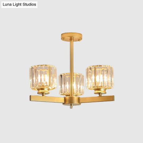 Modern Gold Crystal Pendant Chandelier Light - 3/6/10 Heads Cylindrical Design