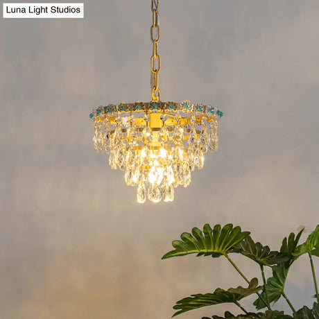 Modern Gold Crystal Pendant Lamp - Tapered Faceted Design 4 Bulbs Perfect For Dining Room Ceiling