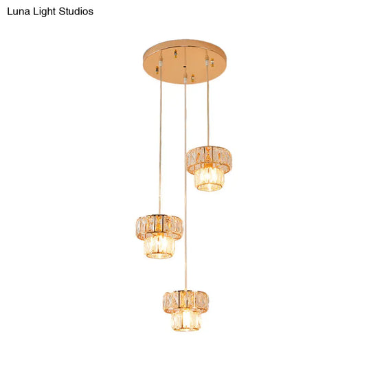 Modern Gold Crystal Prism Pendant Light Fixture With Round Canopy - Stylish Ceiling Hanging
